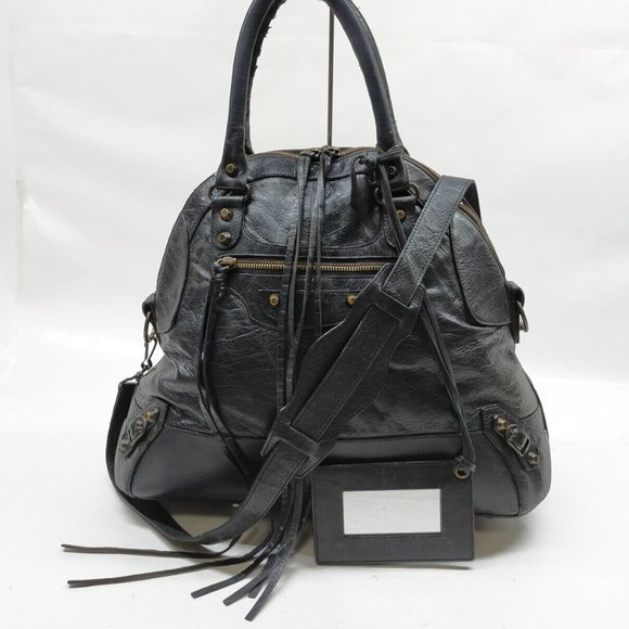 authentic large Balenciaga shoulder bag black leather large duffel tote - Picture 1 of 9